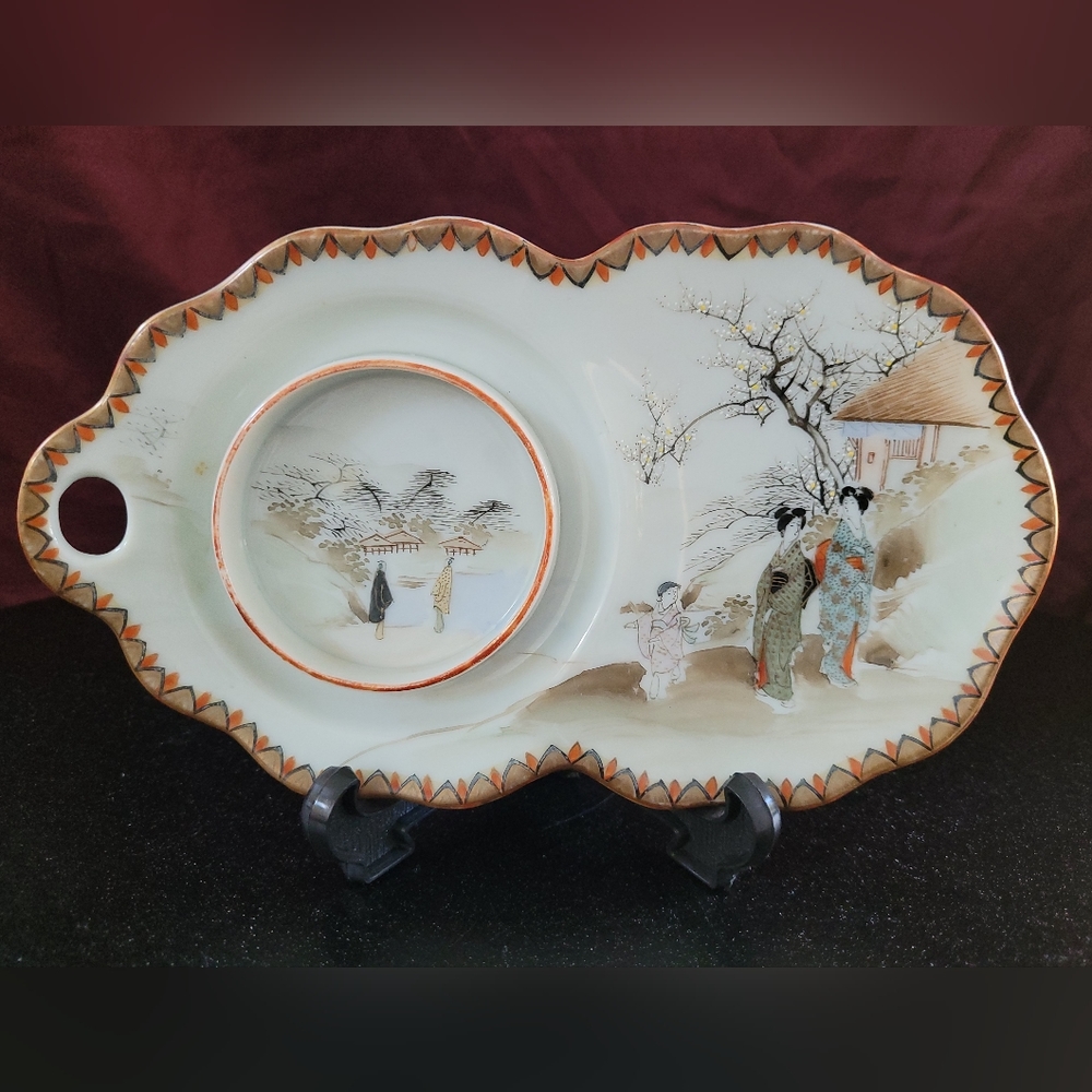 Japanese Hand Painted Kutani Plate Antique Taisho Period Porcelain Saucer